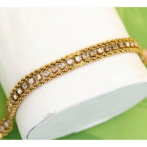 Vintage Intricate Rhinestones Chains Gold Tone Bracelet 6 3/4 inch - W10